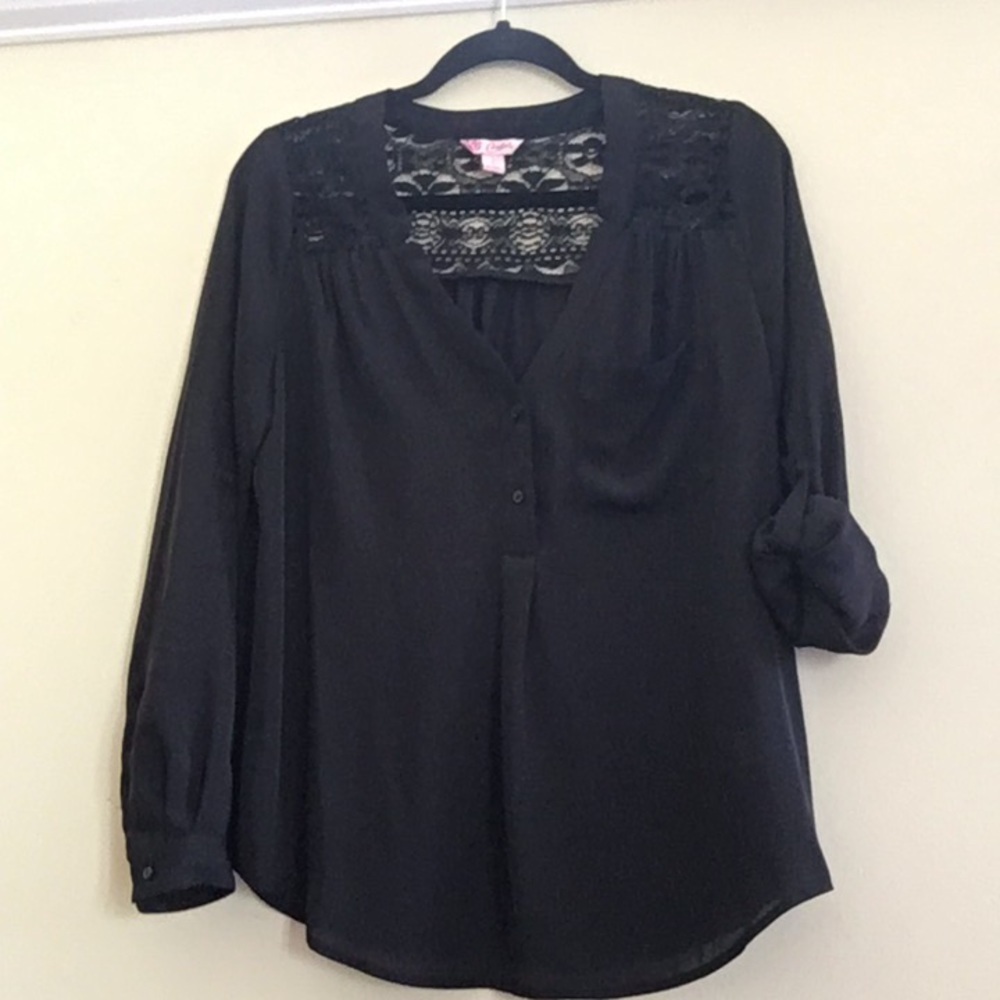 Candies | Black Long Sleeve Button Top Blouse